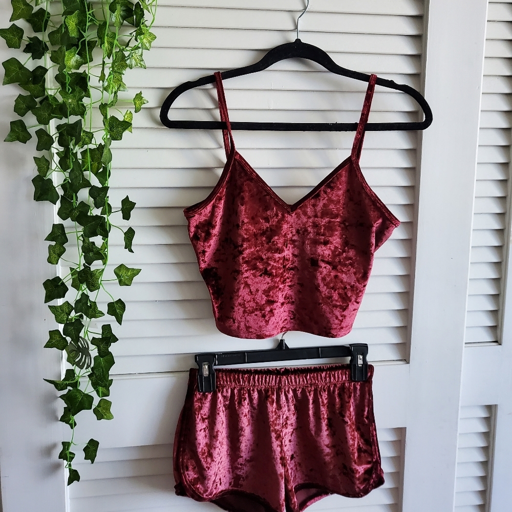 Red Velvet Satin Pajama set